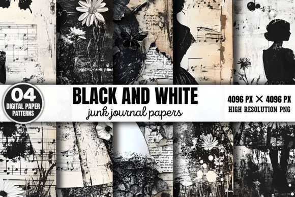 Black and White Junk Journal Pattern 3: A Timeless Design for Creative Projects