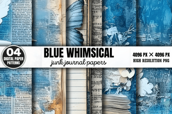 Blue Whimsical Junk Journal Patterns: Elevating Creativity with Digital Paper Backgrounds
