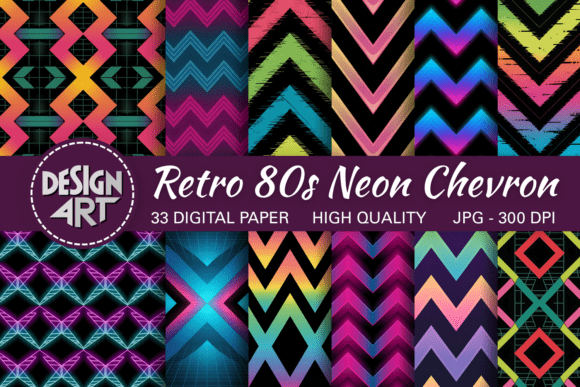 Bring Electric Retro Energy to Your Creations with the 80s Neon Chevron Pattern Pack