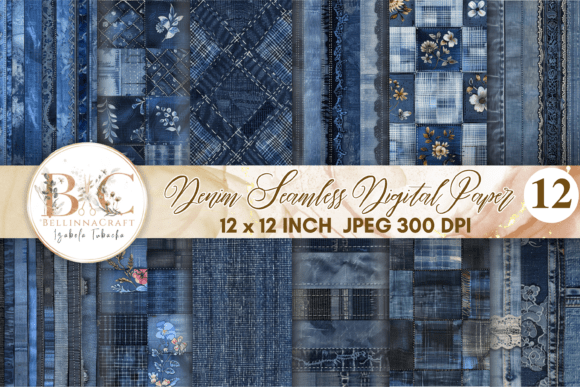 Denim Seamless Digital Paper Pack: 12 Vibrant Textures for Creative Projects