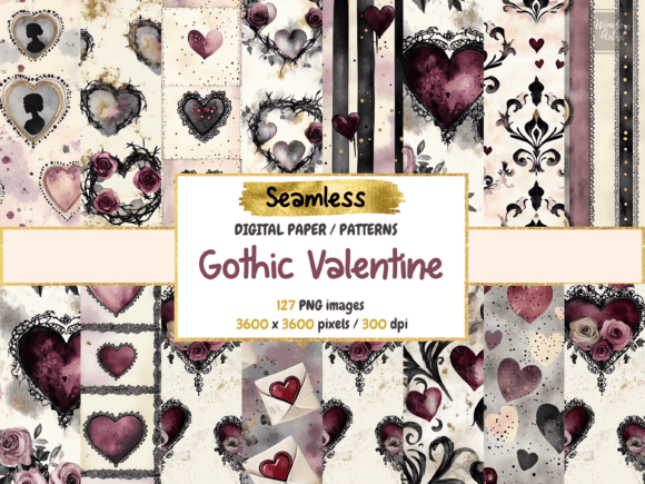 Elevate Your Designs with Gothic Valentine Seamless Digital Paper