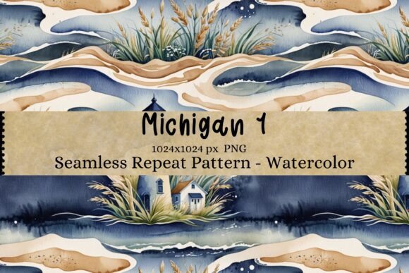 Michigan Watercolor Seamless Repeat Pattern: A Captivating Representation of Great Lakes Beauty