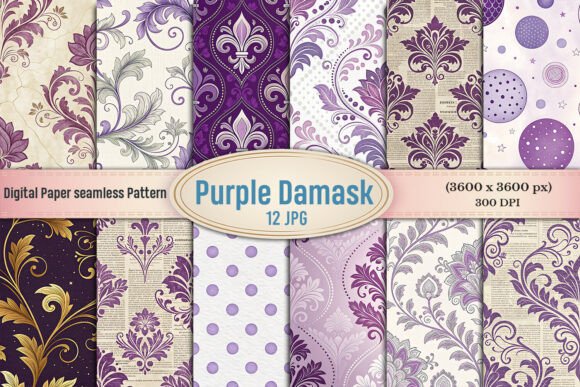 Purple Damask Digital Paper Pack: A Timeless Resource for Creative Projects