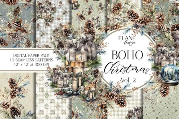 Rustic Christmas Digital Paper: A Creative Journey into Boho Holiday Design