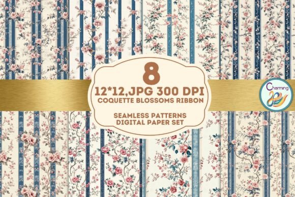 Seamless Paper Coquette Blossoms Ribbon: A High-Resolution Design Asset for Modern Creativity