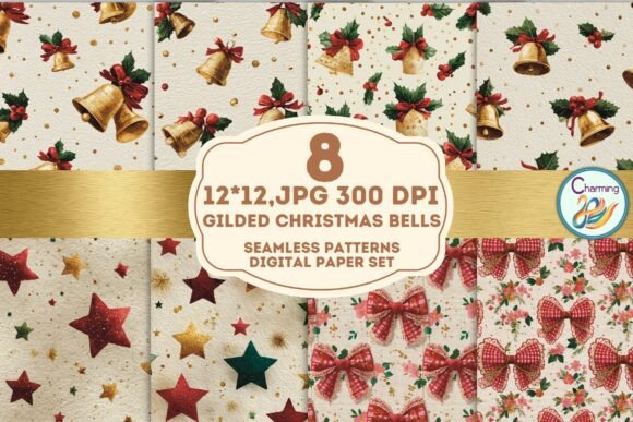 Seamless Paper Gilded Christmas Bells: A Versatile Design Resource for Seasonal Projects