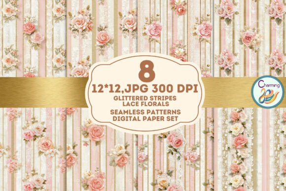 Seamless Paper Glittered Stripes Floral: A Versatile Design Asset for Modern Creations