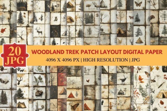 Woodland Trek Patch Layout Digital Paper: Elevating Creativity with Nature-Inspired Designs